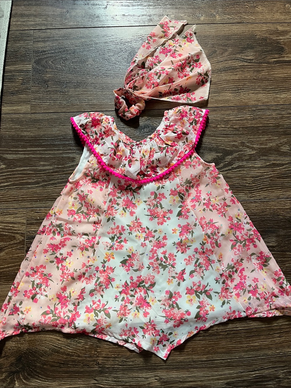 Little Lass Pink Floral Ruffle Romper with Headband